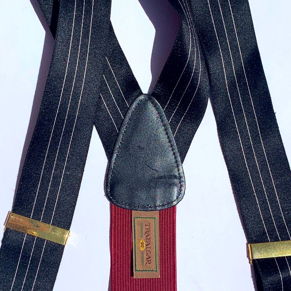VTG Trafalgar Men’s Limited Edition Silk Suspenders Black/White Pinstripe Braces